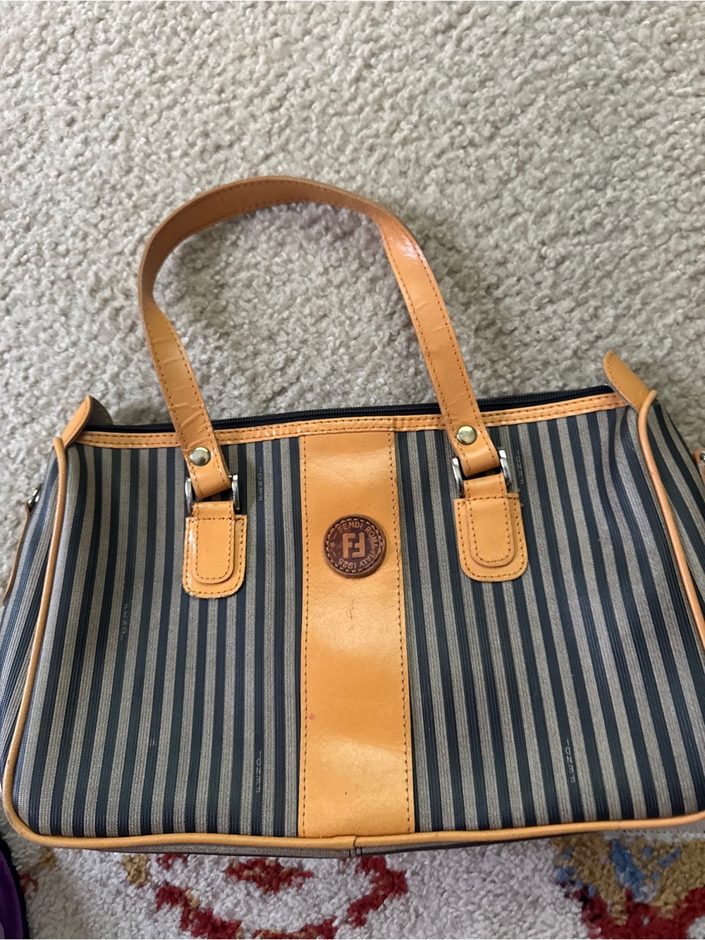 Added additional pics: Fendi  Stripe Shoulder Bag with Tan Leather Trim